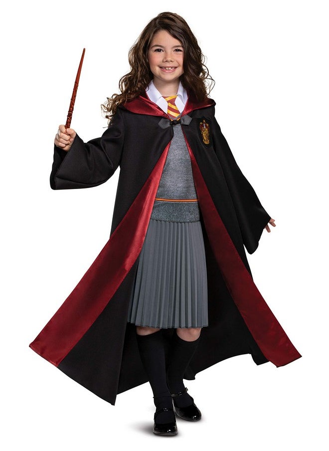 Hermione Costume Combo, Official Wizarding World Deluxe Hooded Robe and Wand for Kids, Size Medium (7-8)