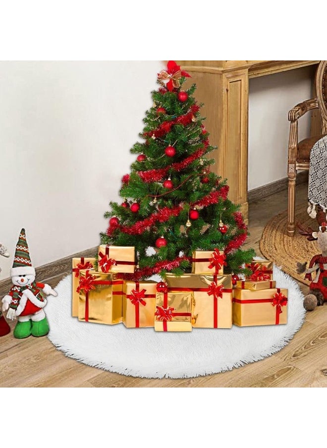 Tree Skirt Luxury Snowy White Faux Fur Xmas Tree Base Cover Mat 35 Inch Tree Skirt Holiday Party Décor for Home Decorations Indoor Snow White