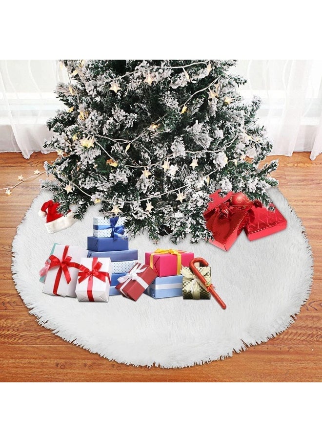 Tree Skirt Luxury Snowy White Faux Fur Xmas Tree Base Cover Mat 35 Inch Tree Skirt Holiday Party Décor for Home Decorations Indoor Snow White