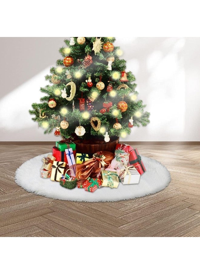 Tree Skirt Luxury Snowy White Faux Fur Xmas Tree Base Cover Mat 35 Inch Tree Skirt Holiday Party Décor for Home Decorations Indoor Snow White