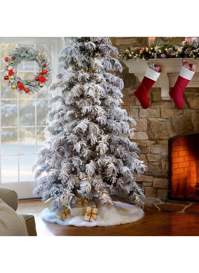 Tree Skirt Luxury Snowy White Faux Fur Xmas Tree Base Cover Mat 35 Inch Tree Skirt Holiday Party Décor for Home Decorations Indoor Snow White