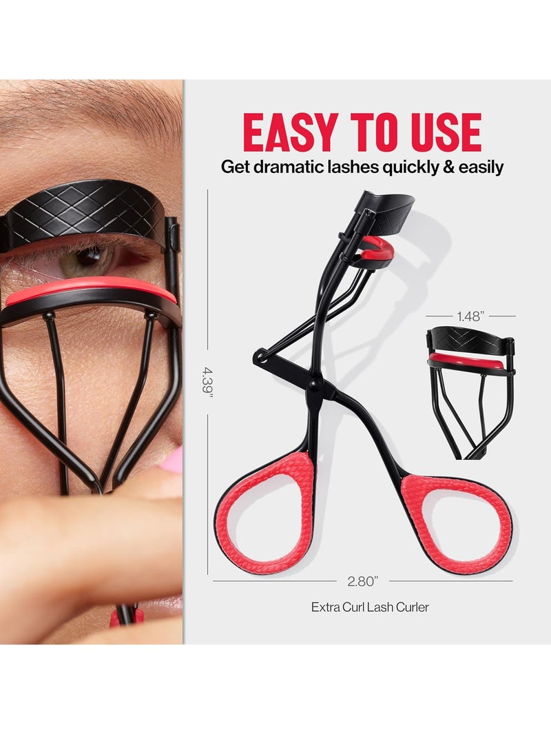 Extra Curl Eyelash Curler, Beauty Stocking Stuffers for Women, Gives All Day Dramatic Curl, Finger Grips for Non-Slip Grip, 1 Count Black/Red