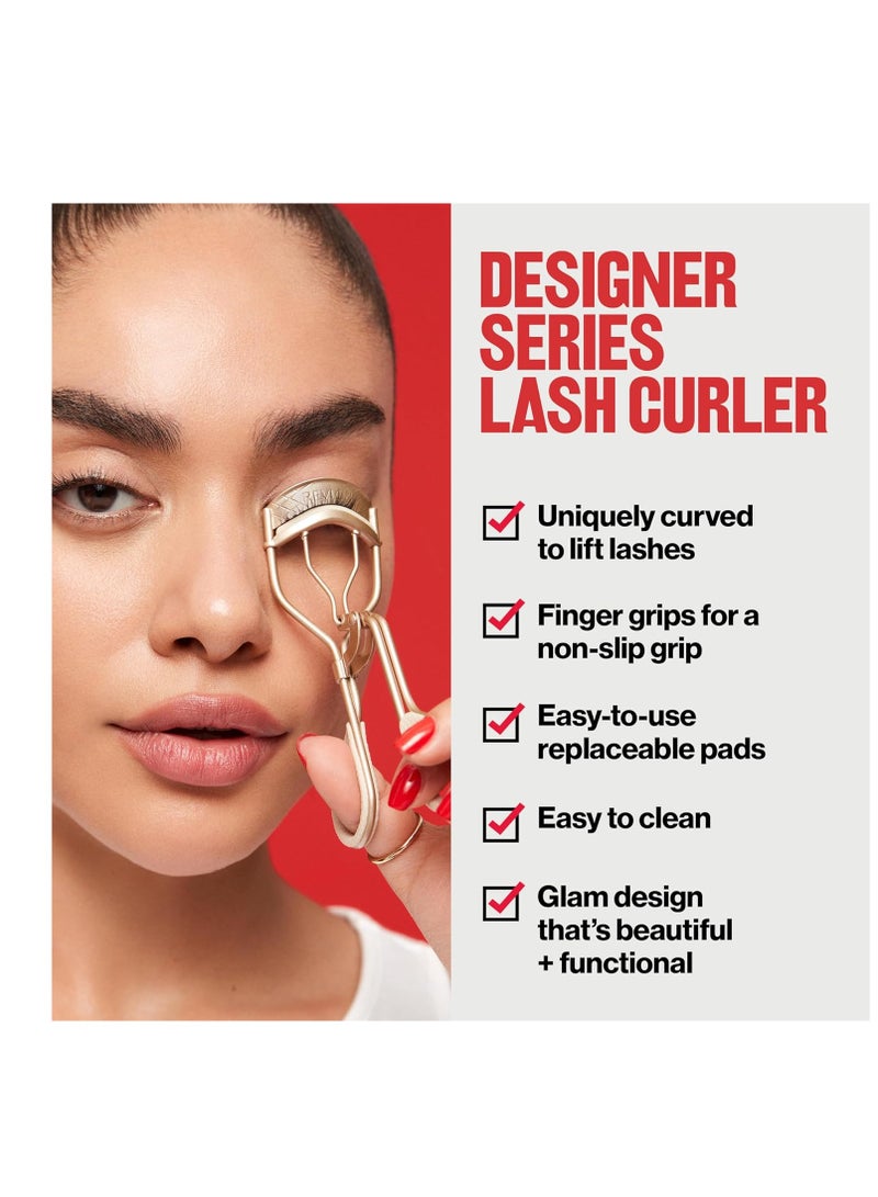 Designer Series Lash Curler, Eyelash Lift for an Eye Opening Look, with Finger Grips for a Non Slip Grip, Easy to Use, 1 Count Beige