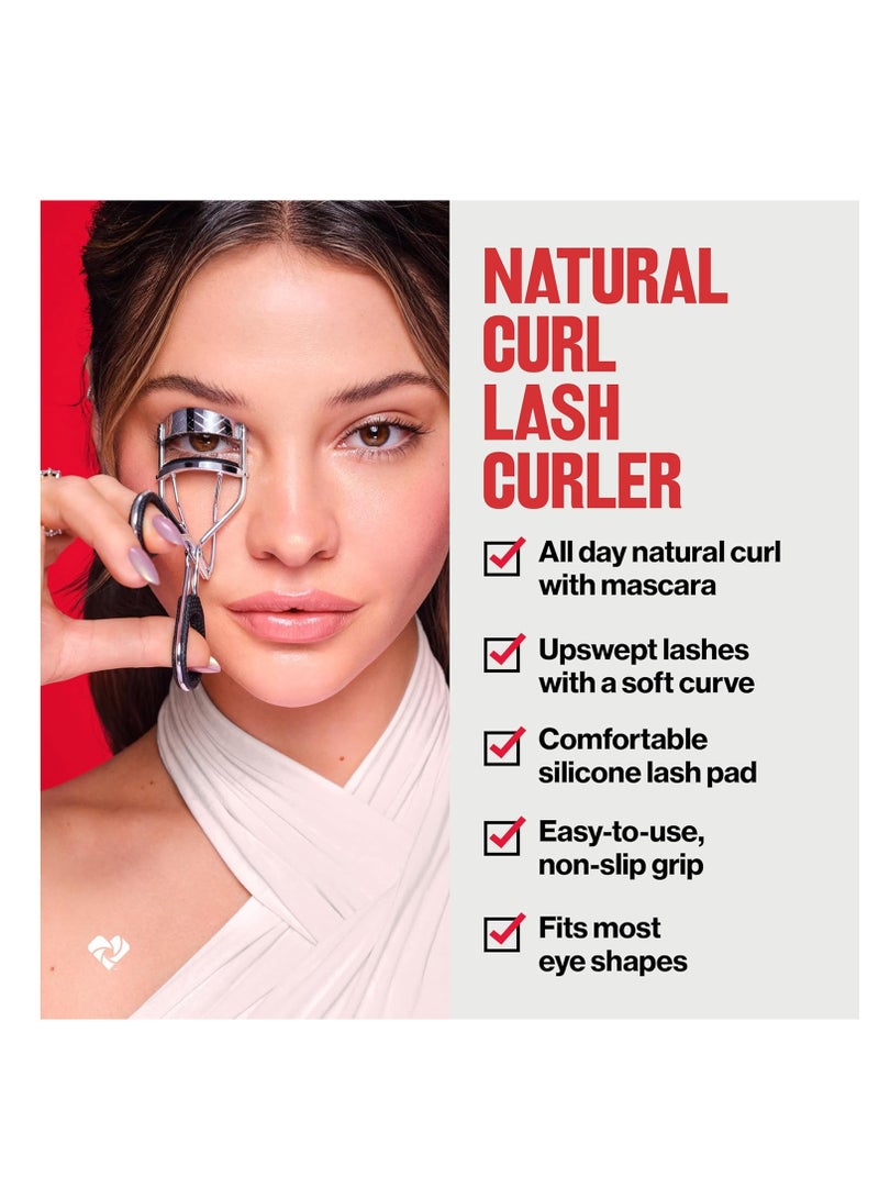 Natural Curl Eyelash Curler, Beauty Stocking Stuffers for Women, Gives Natural Lash Lift, Finger Grips for Non-Slip Grip, 1 Count Silver/Black