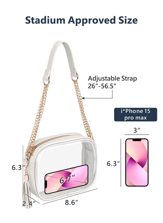 PACKISM Clear Bag for Stadium Events - Fashionable Clear Purse Crossbody for Women Stadium Approved, PU & PVC, Adjustable Chain Strap with Tassel, Perfect for Sports & Concerts, Cream