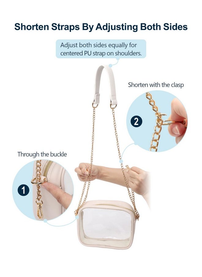 PACKISM Clear Bag for Stadium Events - Fashionable Clear Purse Crossbody for Women Stadium Approved, PU & PVC, Adjustable Chain Strap with Tassel, Perfect for Sports & Concerts, Cream