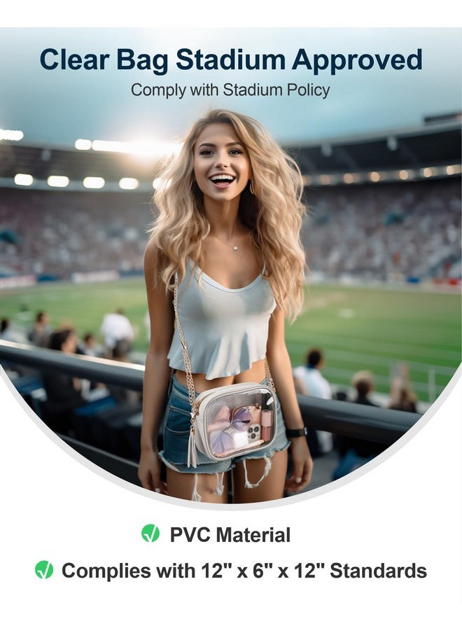 PACKISM Clear Bag for Stadium Events - Fashionable Clear Purse Crossbody for Women Stadium Approved, PU & PVC, Adjustable Chain Strap with Tassel, Perfect for Sports & Concerts, Cream