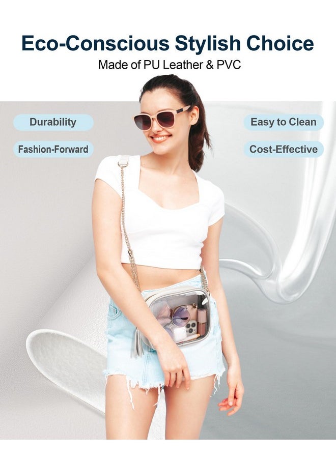 PACKISM Clear Bag for Stadium Events - Fashionable Clear Purse Crossbody for Women Stadium Approved, PU & PVC, Adjustable Chain Strap with Tassel, Perfect for Sports & Concerts, Cream
