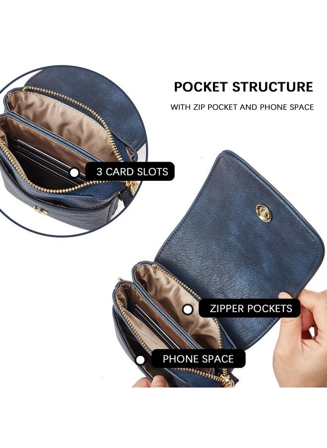 BOSTANTEN Vegan Leather Small Crossbody Bags for Women Designer Cell Phone Bag Wallet Purses Adjustable Strap Navy Blue