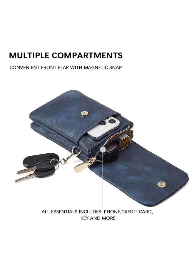 BOSTANTEN Vegan Leather Small Crossbody Bags for Women Designer Cell Phone Bag Wallet Purses Adjustable Strap Navy Blue