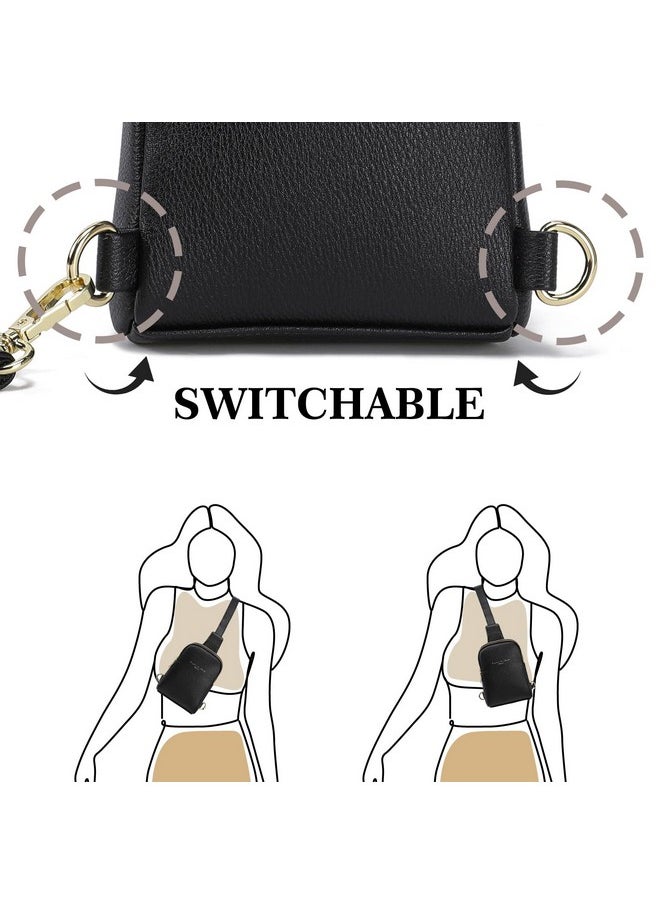 INICAT Small Crossbody Sling Bags for Women Vegan Leather Cell Phone Purse Fanny Packs for Women Men(Black)