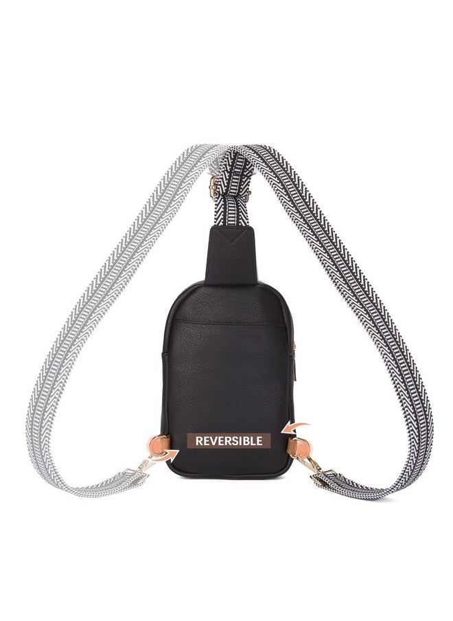 BOSTANTEN Small Sling Bag Crossbody Bags for Women Trendy Crossbody Purse Leather Chest Bag, Black