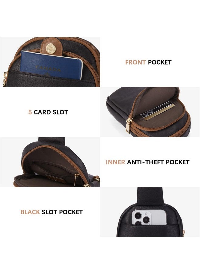 BOSTANTEN Small Sling Bag Crossbody Bags for Women Trendy Crossbody Purse Leather Chest Bag, Black