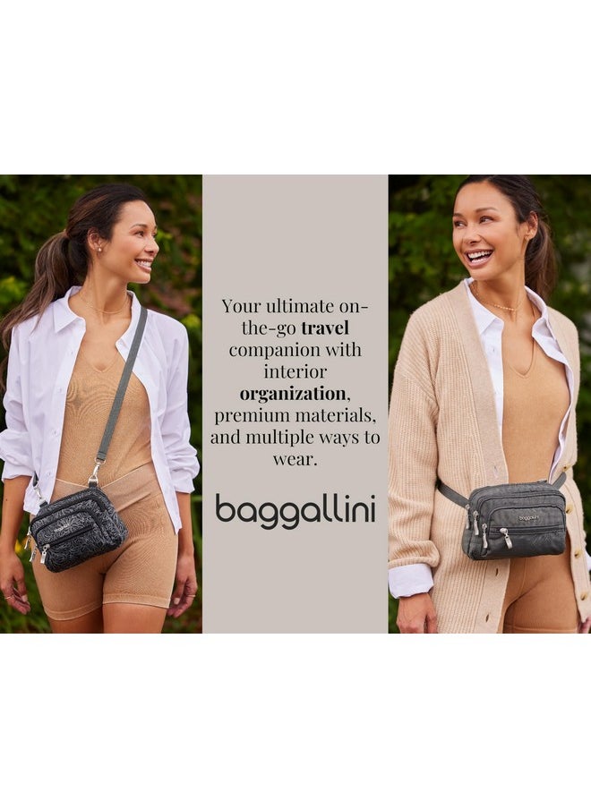 Baggallini unisex adult Triple Zip Bagg Convertible Cross Body, Charcoal, One Size US