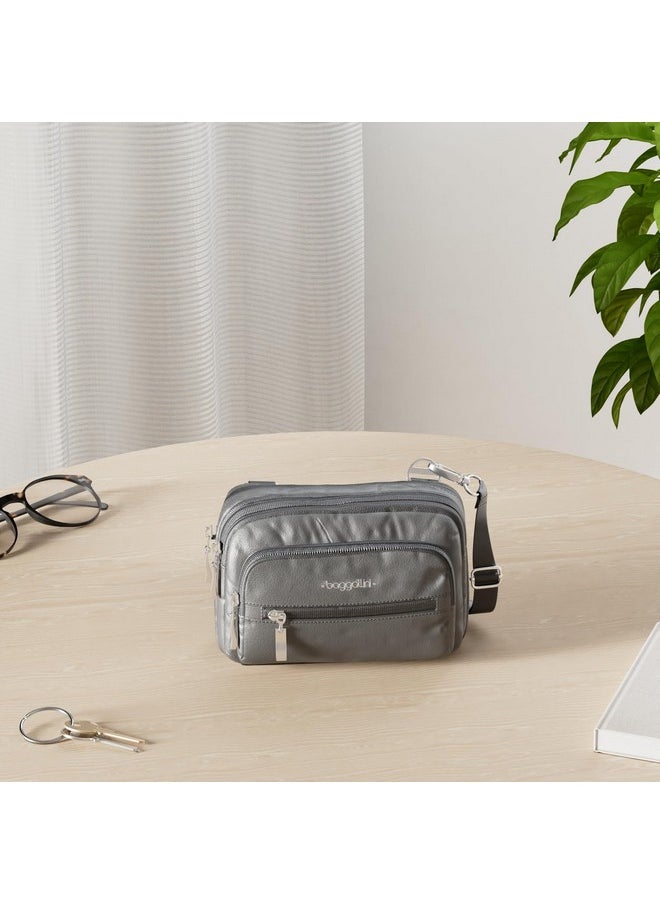 Baggallini unisex adult Triple Zip Bagg Convertible Cross Body, Charcoal, One Size US