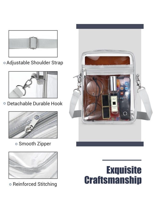 MoKo Clear Bag Stadium Approved for Women, Crossbody Bag Purse Adjustable Strap Shoulder Bags for Concerts Festival Sports Events, Gray+Clear