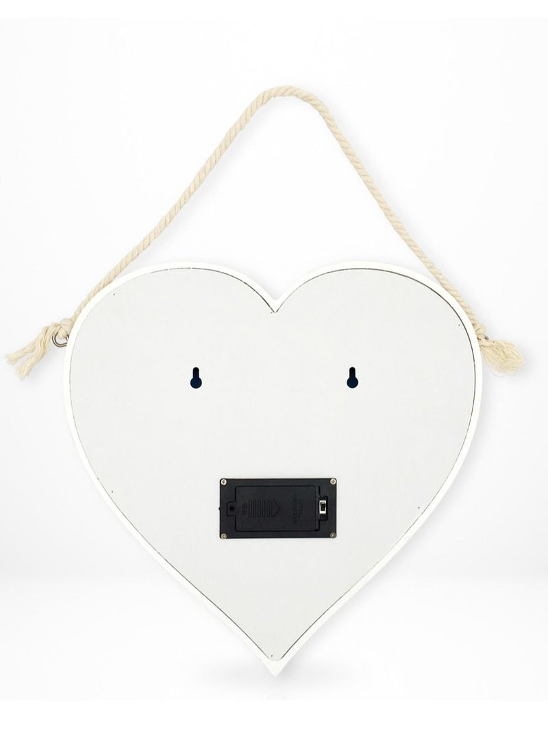 Heart-Shaped Mirror with White Frame and Light LEDs 32x30cm