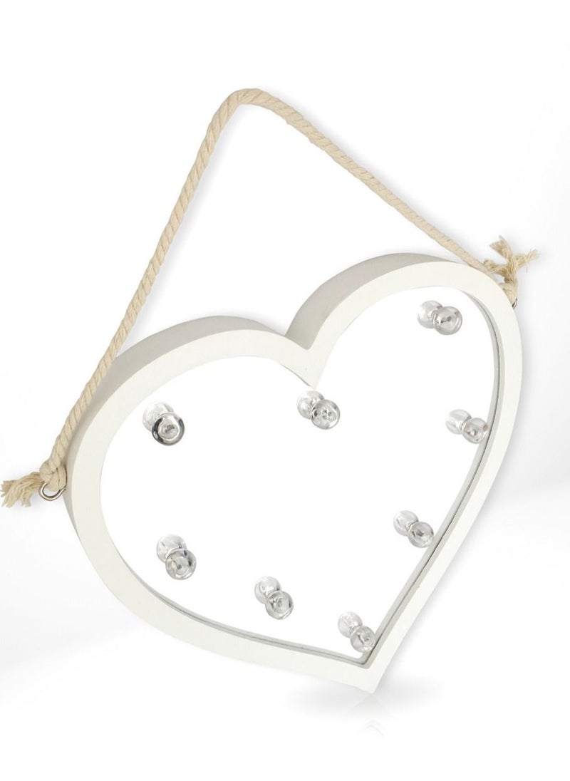 Heart-Shaped Mirror with White Frame and Light LEDs 32x30cm