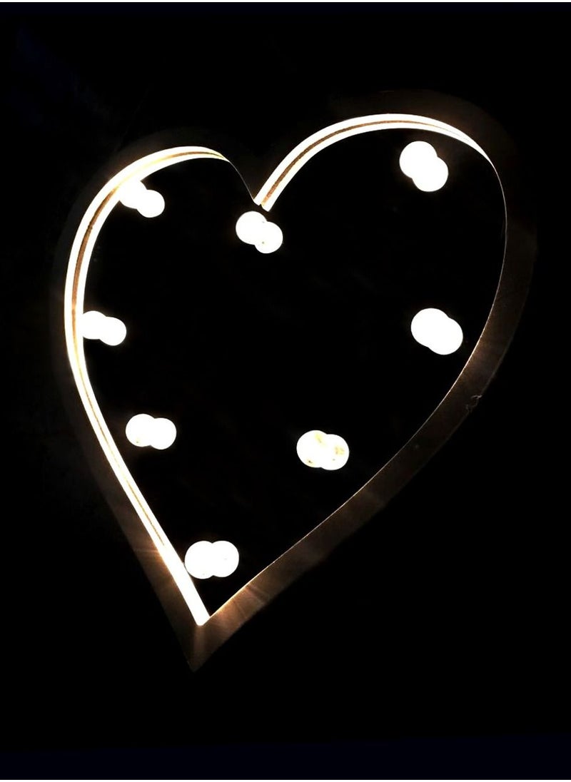 Heart-Shaped Mirror with White Frame and Light LEDs 32x30cm