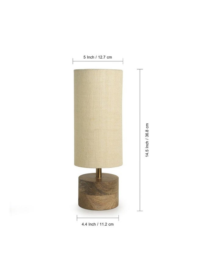 ExclusiveLane 'Volta' Mango Wooden LED Table Lamp for Bedroom & Living Room(14 Inch,Linen & Wood,Without Bulb,Pack of 1)|Bedside Table Lamp Side Table Lamps for Home Decoration Office Study Side Lamp