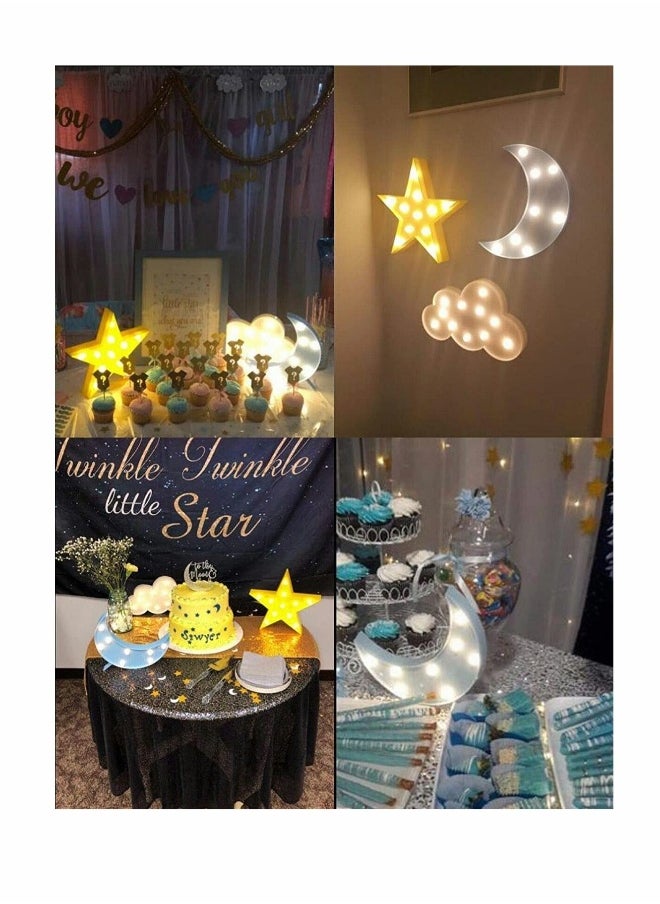 Night Light, LED  Moon Star and Cloud Shaped Marquee Decorations Sign Light Operated Table Lamp for Kids Children Bedroom Lighting Birthday Party Decor