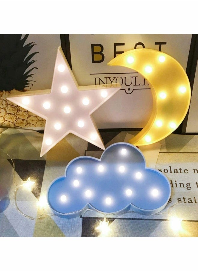 Night Light, LED  Moon Star and Cloud Shaped Marquee Decorations Sign Light Operated Table Lamp for Kids Children Bedroom Lighting Birthday Party Decor