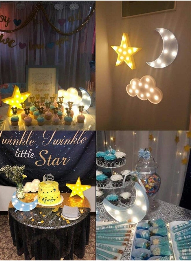 Night Light, LED  Moon Star and Cloud Shaped Marquee Decorations Sign Light Operated Table Lamp for Kids Children Bedroom Lighting Birthday Party Decor