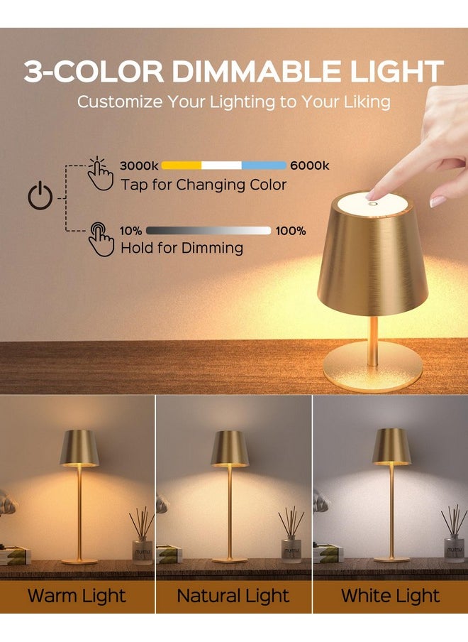 JACKYLED Cordless Table Lamps Rechargeable, 3 Adjustable Height, 5000mAh Battery Operated, 3 Colors Smooth Dimming, Portable LED Waterproof Gold Lamp for Dining, Bedroom, Outdoor (2 Pack)