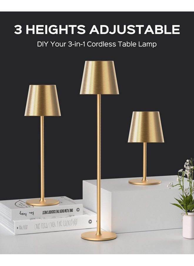 JACKYLED Cordless Table Lamps Rechargeable, 3 Adjustable Height, 5000mAh Battery Operated, 3 Colors Smooth Dimming, Portable LED Waterproof Gold Lamp for Dining, Bedroom, Outdoor (2 Pack)