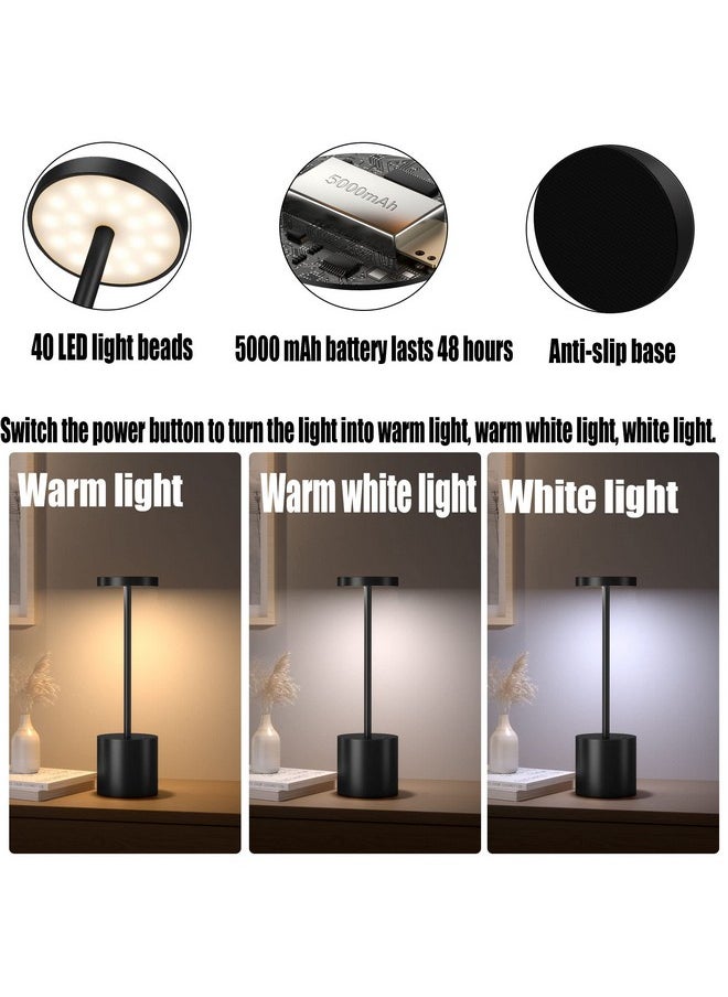 YIBEN 2Pack Cordless Table Lamp, Rechargeable LED Battery 5000mAh Metal USB Portable Powered Desk Lamp, 3 Levels Brightness Light for Restaurants Outdoor (2pack 10.25in Titanium)