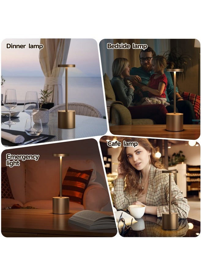 YIBEN 2Pack Cordless Table Lamp, Rechargeable LED Battery 5000mAh Metal USB Portable Powered Desk Lamp, 3 Levels Brightness Light for Restaurants Outdoor (2pack 10.25in Titanium)