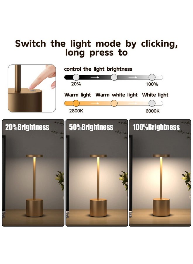 YIBEN 2Pack Cordless Table Lamp, Rechargeable LED Battery 5000mAh Metal USB Portable Powered Desk Lamp, 3 Levels Brightness Light for Restaurants Outdoor (2pack 10.25in Titanium)