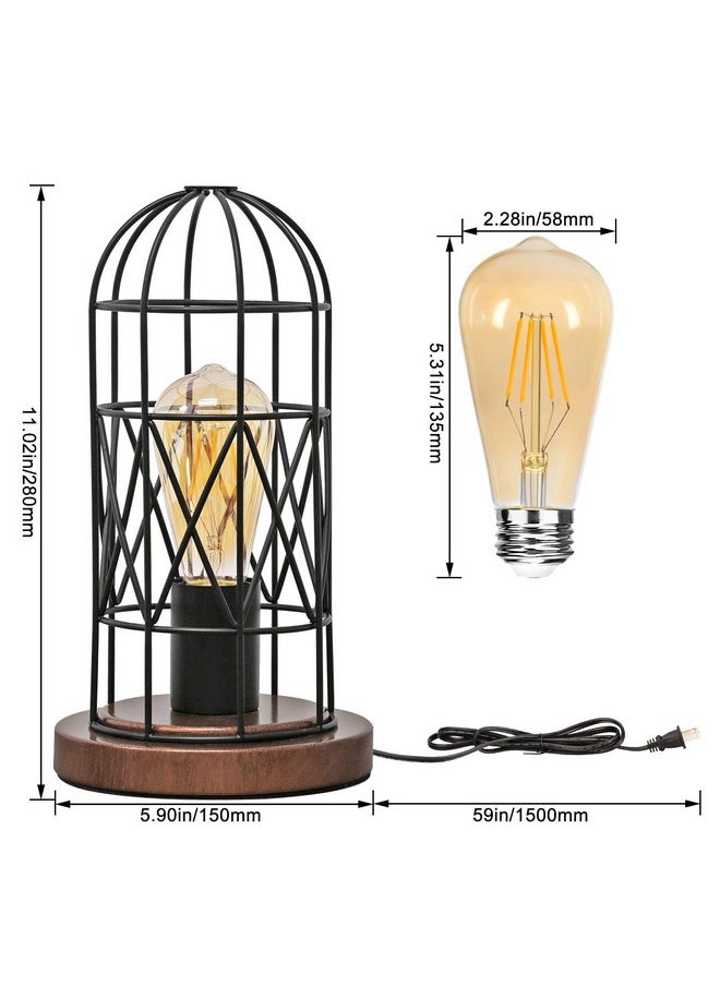 Touch Control Table Lamp, Industrial Bedside Lamp with 3 Way Dimmable Small Nightstand Lamp Vintage Metal Cage Table Lamp for Bedroom, Kitchen