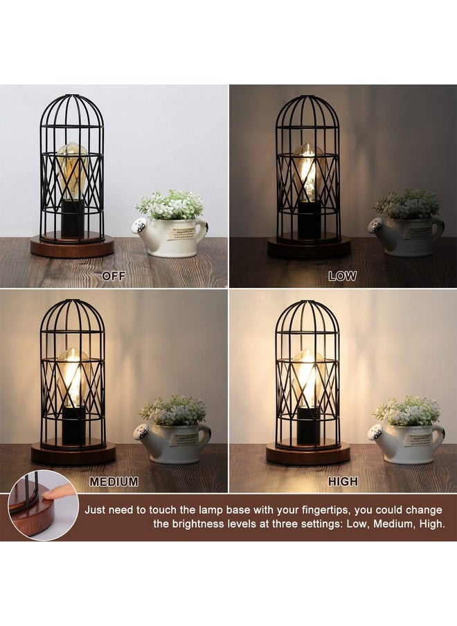 Touch Control Table Lamp, Industrial Bedside Lamp with 3 Way Dimmable Small Nightstand Lamp Vintage Metal Cage Table Lamp for Bedroom, Kitchen