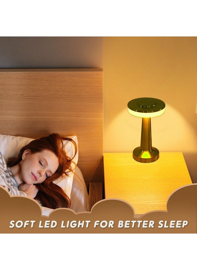 Riakrum Set of 2 LED Portable Metal Table Lamp with Touch Sensor 3 Color Stepless Dimming Nightstand Desk Lamp Rechargeable Battery up to 15 Hours Cordless Lamp Table Light Wireless Lamp (Gold)