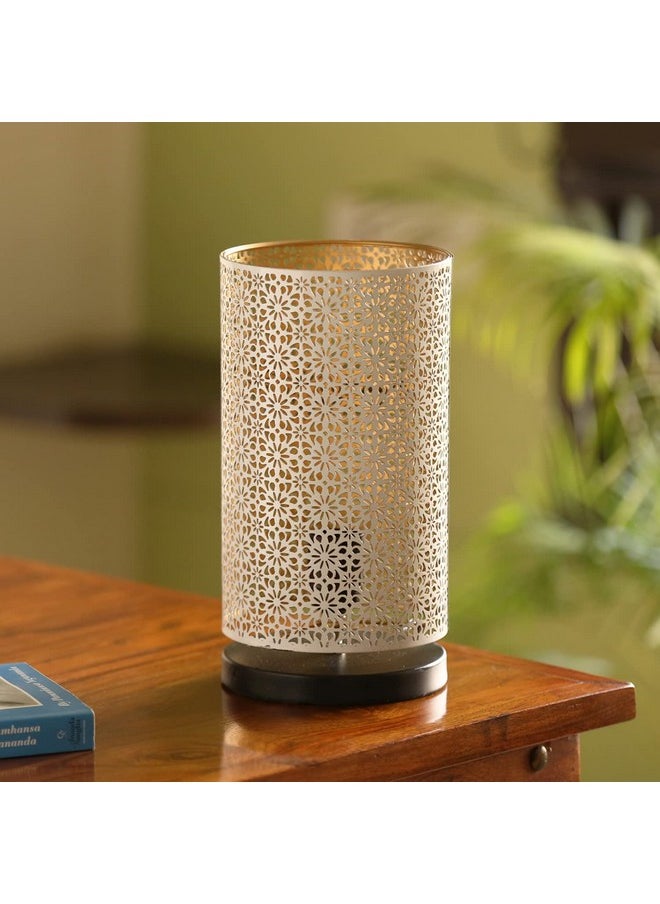 ExclusiveLane 'Moroccan Round Hand-Etched' Iron Bedside LED Table Lamp for Bedroom Living Room(12 Inch,Iron,Without Bulb,Pack of 1)|Side Table Lamps for Home Decoration Study Side Lamp Office,Black