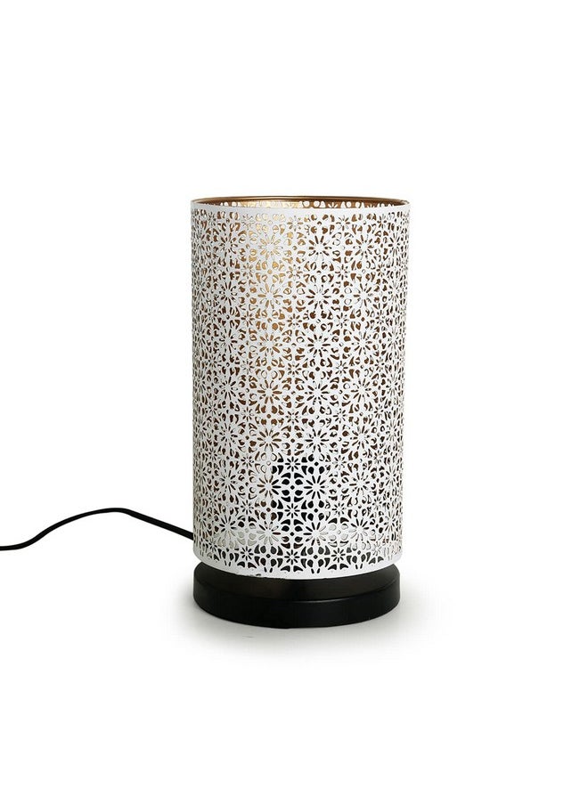 ExclusiveLane 'Moroccan Round Hand-Etched' Iron Bedside LED Table Lamp for Bedroom Living Room(12 Inch,Iron,Without Bulb,Pack of 1)|Side Table Lamps for Home Decoration Study Side Lamp Office,Black