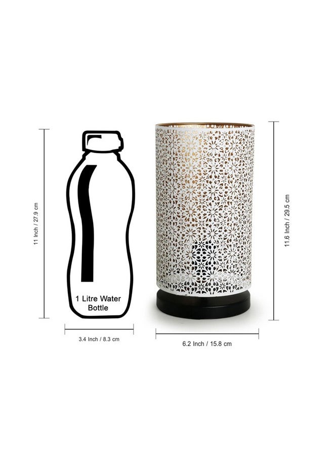 ExclusiveLane 'Moroccan Round Hand-Etched' Iron Bedside LED Table Lamp for Bedroom Living Room(12 Inch,Iron,Without Bulb,Pack of 1)|Side Table Lamps for Home Decoration Study Side Lamp Office,Black