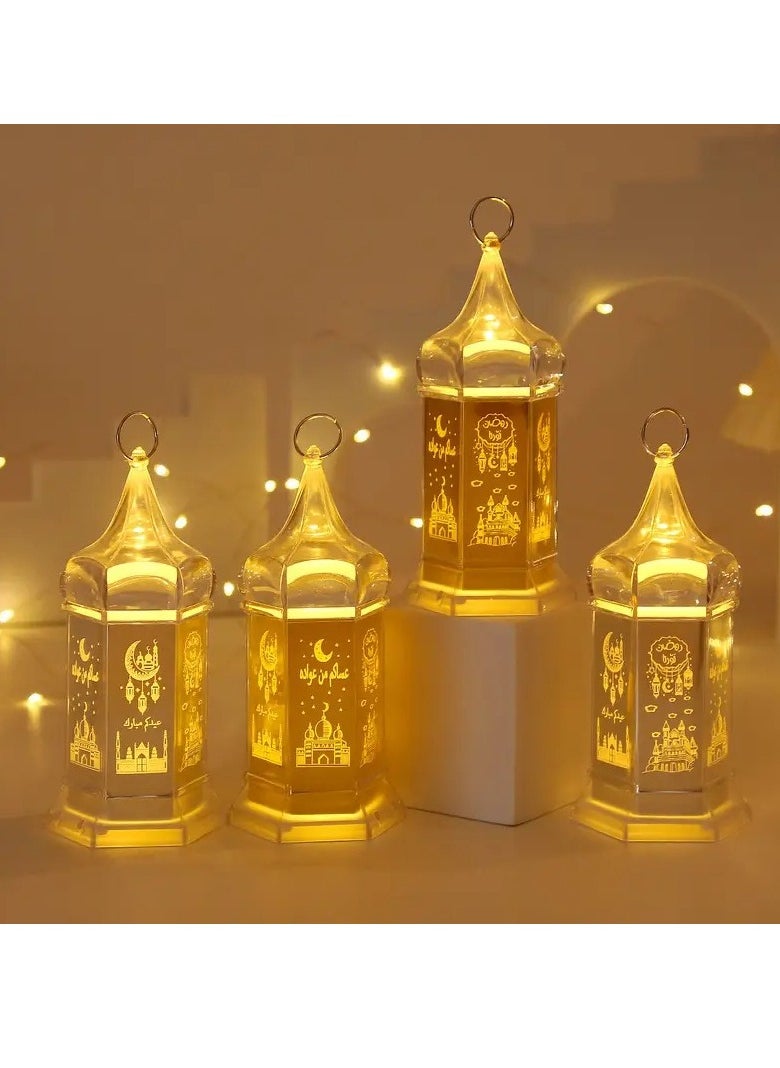 1pc LED Ramadan Candle Lamp with Carved Islamic Motifs - Battery-Operated, Warm Yellow Light for Eid al-Fitr, Weddings, Parties & Religious Decor