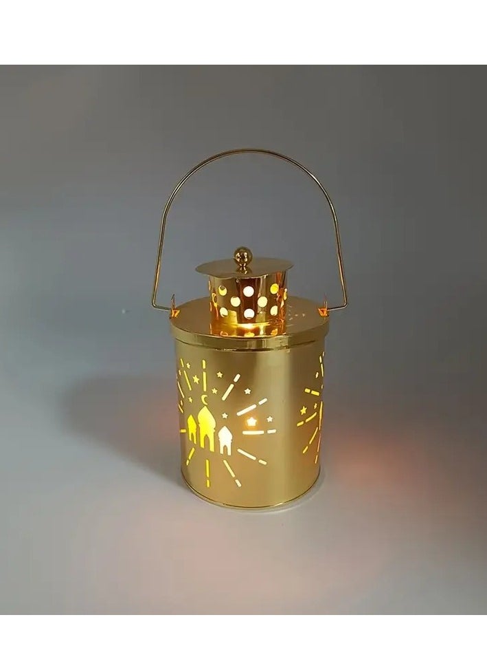 1pc Elegant Golden LED Lantern with Intricate Hollow-Out Design - Battery-Operated, No Battery Included - Perfect for Ramadan, Eid al-Fitr, New Year, Weddings, Birthdays, Graduations & Parties Decor