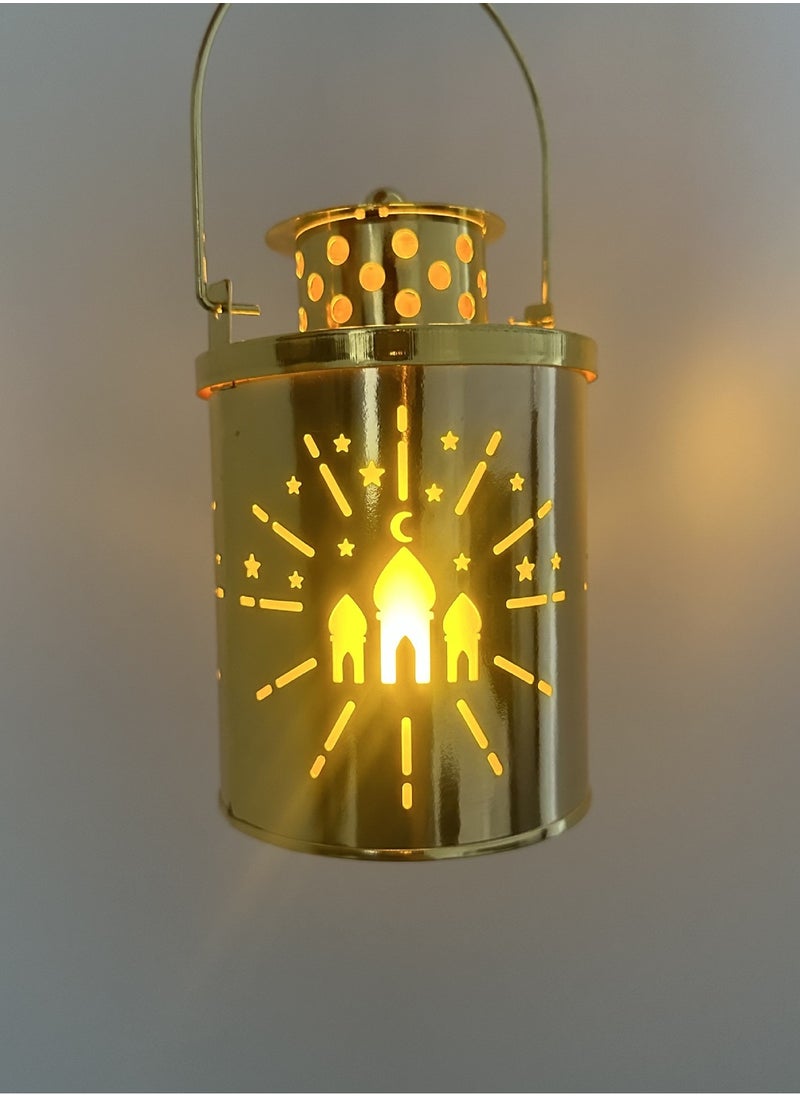 1pc Elegant Golden LED Lantern with Intricate Hollow-Out Design - Battery-Operated, No Battery Included - Perfect for Ramadan, Eid al-Fitr, New Year, Weddings, Birthdays, Graduations & Parties Decor