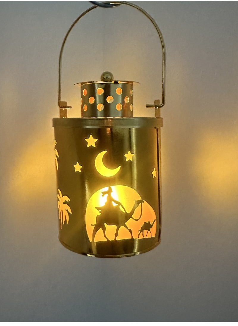 1pc Elegant Golden LED Lantern with Intricate Hollow-Out Design - Battery-Operated, No Battery Included - Perfect for Ramadan, Eid al-Fitr, New Year, Weddings, Birthdays, Graduations & Parties Decor