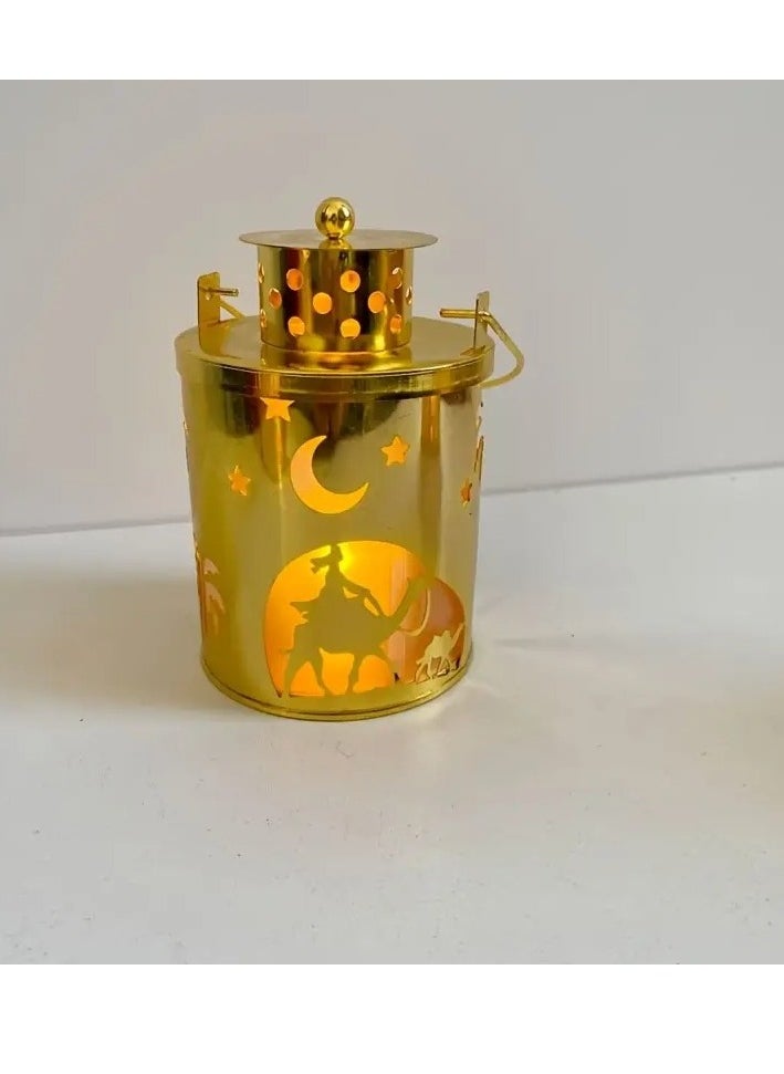 1pc Elegant Golden LED Lantern with Intricate Hollow-Out Design - Battery-Operated, No Battery Included - Perfect for Ramadan, Eid al-Fitr, New Year, Weddings, Birthdays, Graduations & Parties Decor