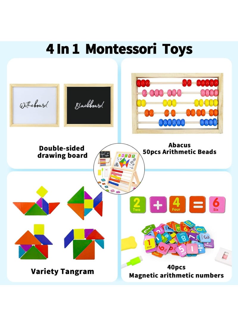 Magnetic Drawing Board Wooden Montessori Toy with Whiteboard Double Sided Donkey Children with Jigsaw Puzzles and Numbers Math Counting Game Educational Toys for Children