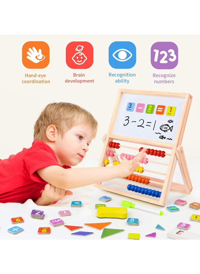 Magnetic Drawing Board Wooden Montessori Toy with Whiteboard Double Sided Donkey Children with Jigsaw Puzzles and Numbers Math Counting Game Educational Toys for Children