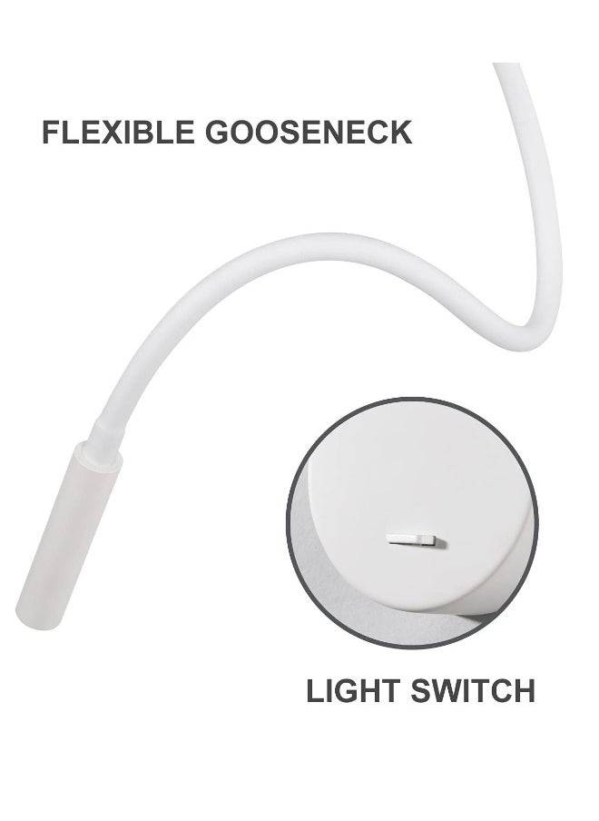 Gooseneck Wall Reading Light, LED Warm White Reading Wall Lamp Wall Mounted LED Reading Lamp Adjustable LED Wall Reading Light 3000K Wall Lamp with Switch for Bed Books Bedroom Living Room