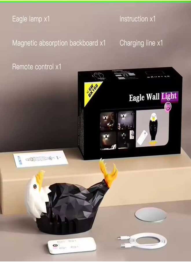 Bald Eagle Wall Light – American Animal Bird LED Night Lamp, Magnetic Wall-Mounted Eagle Light with Remote Control, USB Rechargeable, Battery Operated & Detachable Design for Indoor Décor