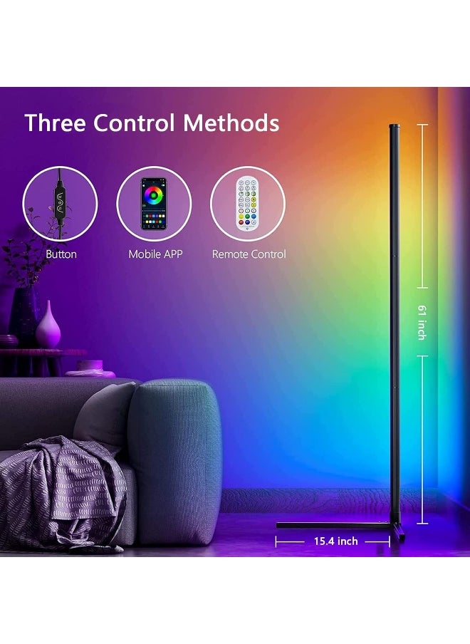 Corner Floor Lamp, Smart RGB Floor Lamp, Dimmable LED Corner Lamp With Music Sync Color Changing APP Control Remote, 56 Standing Floor Lamp for Gaming Living Room Bedroom Birthday Party Christmas