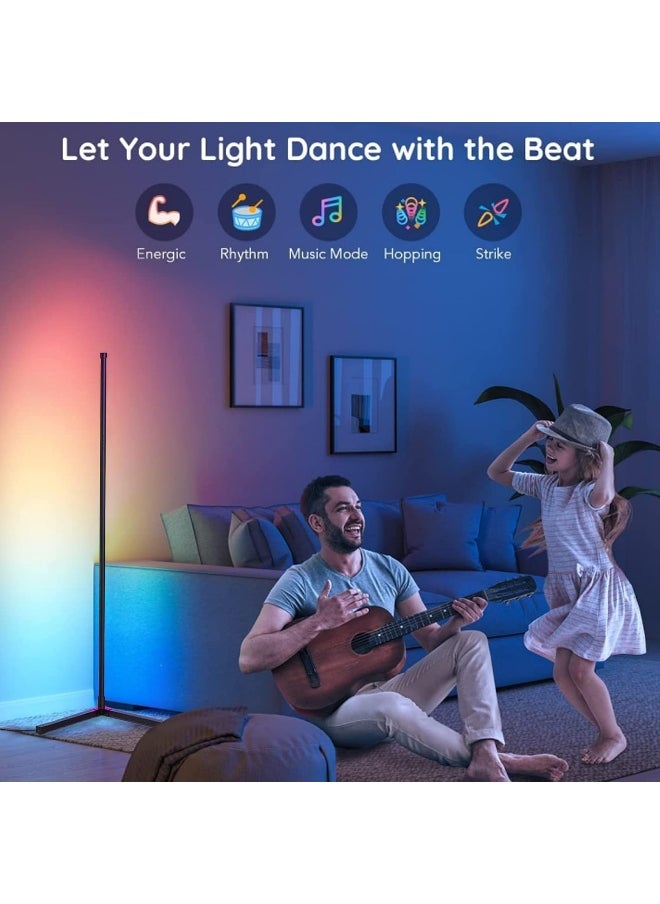 Corner Floor Lamp, Smart RGB Floor Lamp, Dimmable LED Corner Lamp With Music Sync Color Changing APP Control Remote, 56 Standing Floor Lamp for Gaming Living Room Bedroom Birthday Party Christmas