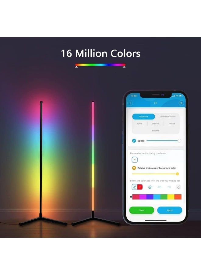 Corner Floor Lamp, Smart RGB Floor Lamp, Dimmable LED Corner Lamp With Music Sync Color Changing APP Control Remote, 56 Standing Floor Lamp for Gaming Living Room Bedroom Birthday Party Christmas